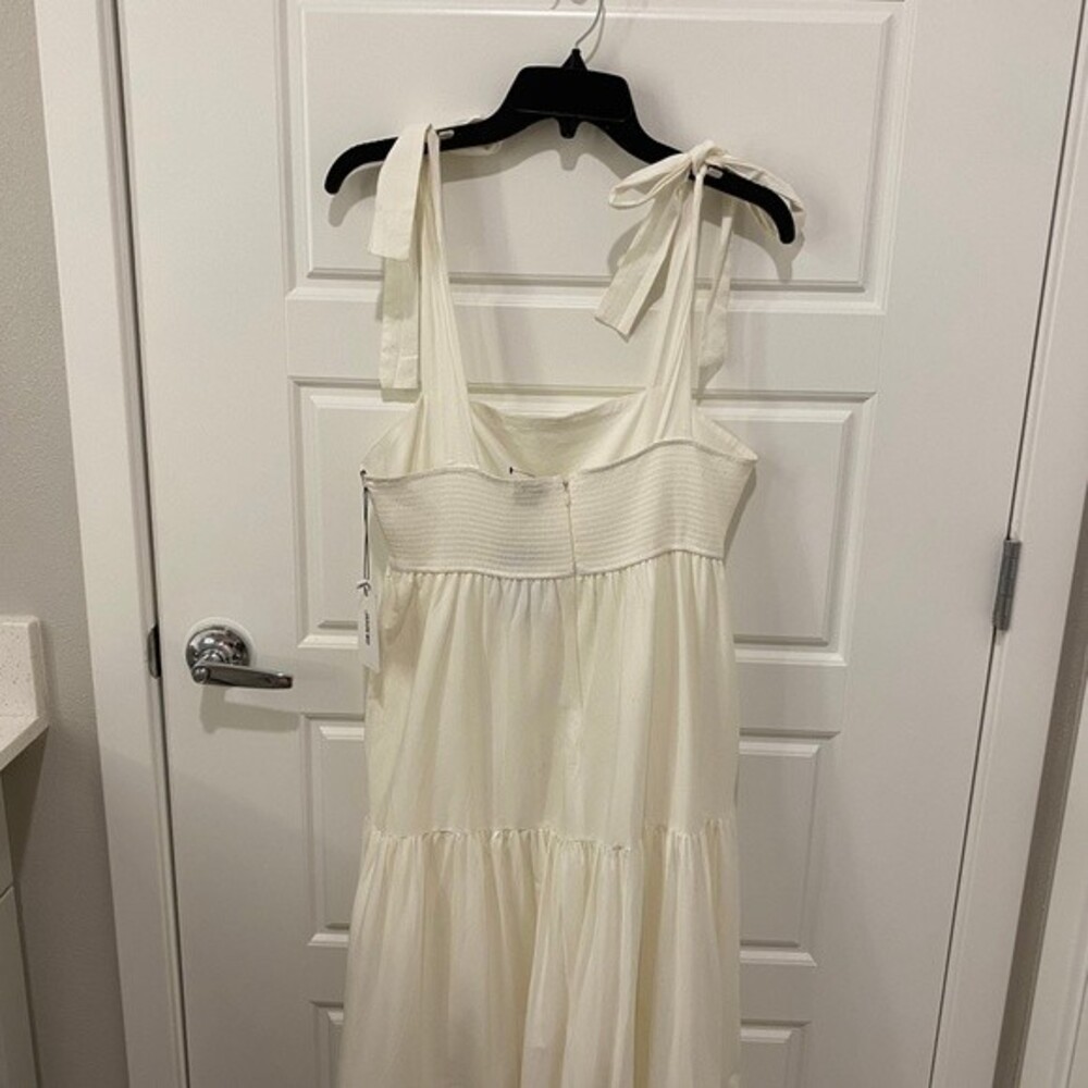 Jason Wu Tiered Cotton Eyelet Maxi Dress Ivory Large White Summer Shoulder Tie - Picture 10 of 14